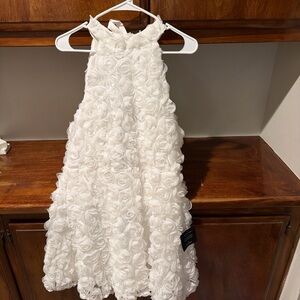 White 3D Floral Halter Mini Dress